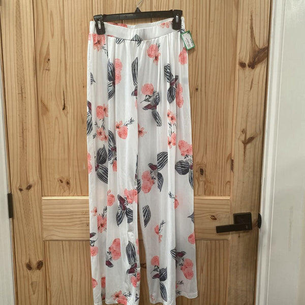 WOMENS SHEIN WHITE FLORAL PANTS M