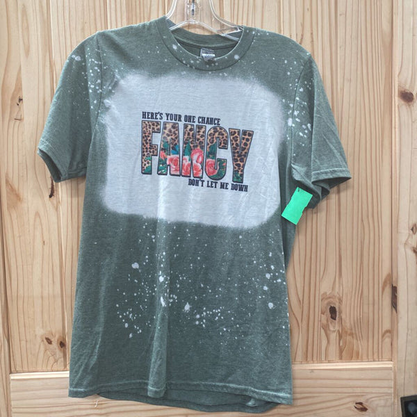 WOMENS S FANCY OLIVE GREEN BLEACH T-SHIRT
