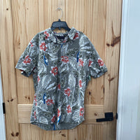 MENS AEROPOSTALE OLIVE GREEN FLORAL BUTTON UP SHIRT XL