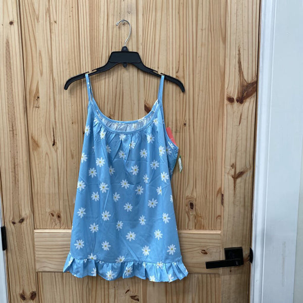 WOMENS FLAMINGO SKY BLUE SL TOP W/FLOWERS L NWT