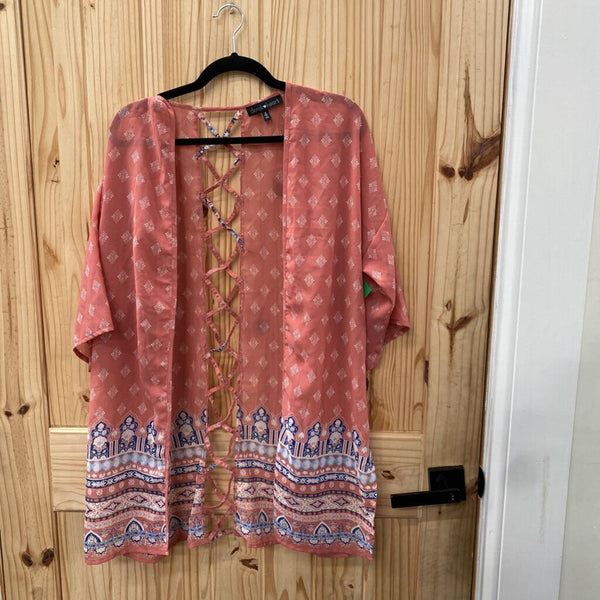 WOMENS DEREK HEART CORAL/BLUE SHEER CARDIGAN S