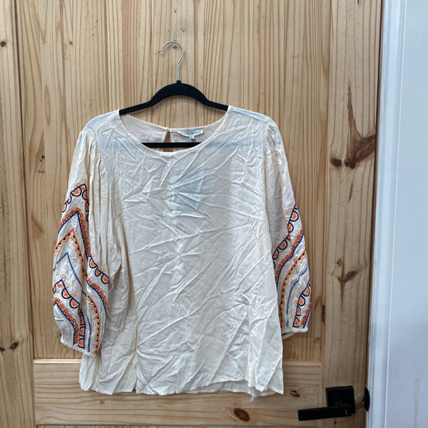WOMENS SEE AND BE SEEN CASUAL TOP IVORY/ORANGE/BLUE M NWT