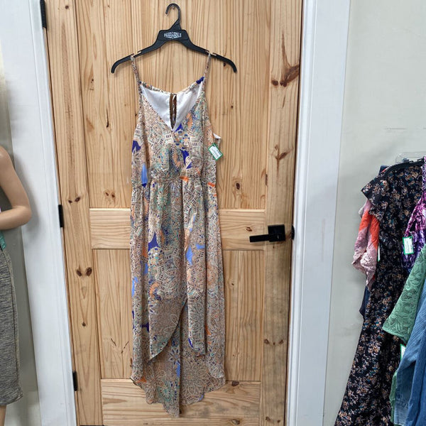 WOMENS MISS ME SL DRESS TAUPE/CORAL/BLUE L