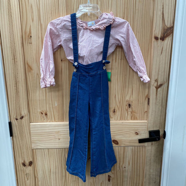 GIRLS OOPSIE DAISY 2PC SET PINK/WHITE CHECKERED/DENIM 6