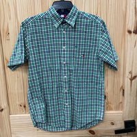 BOYS TOMMY HIFIGER PLAID BUTTON UP SHIRT GREEN/YELLOW/NAVY BLUE L 12/14
