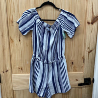 WOMENS STYLE HOUSE NAVY BLUE/WHITE ROMPER S NWT