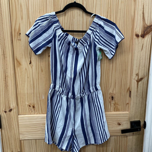 WOMENS STYLE HOUSE NAVY BLUE/WHITE ROMPER S NWT