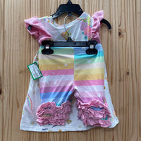 GIRLS 2PC SET WHITE W/UNICORNS/FLOWERS/STARS XXS 24M