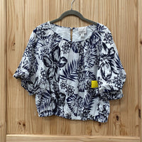 WOMENS INDUSTRY WHITE AND NAVY BLUE BLOUSE SIZE LARGE