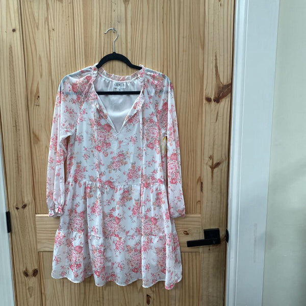 WOMENS PINK/WHITE/ORANGE FLORAL DRESS S