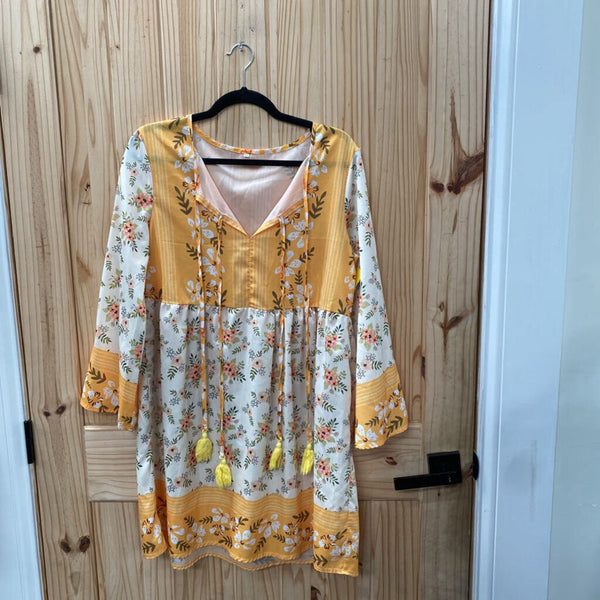 WOMENS GOLDEN YELLOW CASUAL TOP/DRESS GOLDEN YELLOW FLORAL M