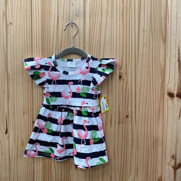 GIRLS BLK/WHITE DRESS W/FLAMINGOS XXS 24M