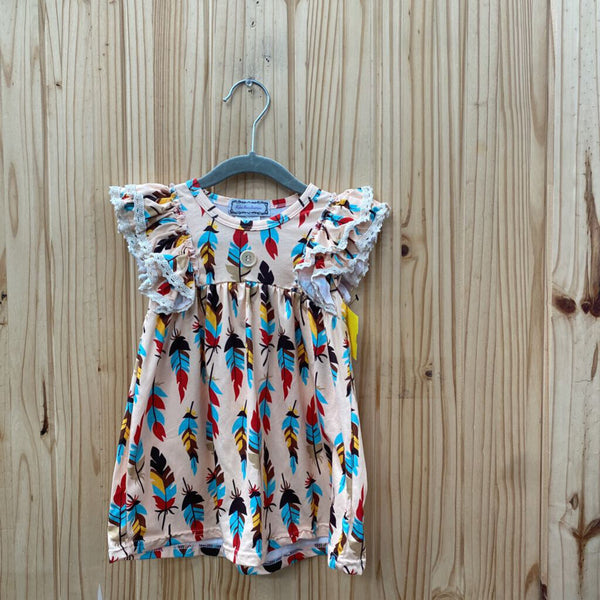 GIRLS TAN DRESS W/FEATHERS 12/18M