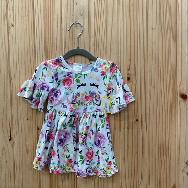 GIRLS WHITE FLORAL UNICORN DRESS XXS 12M
