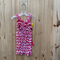 GIRLS PINK/WHITE RUFFLED ROMPER