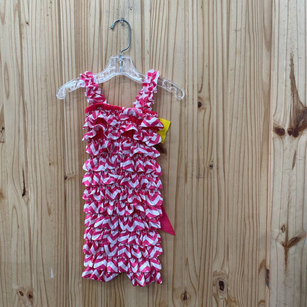 GIRLS PINK/WHITE RUFFLED ROMPER