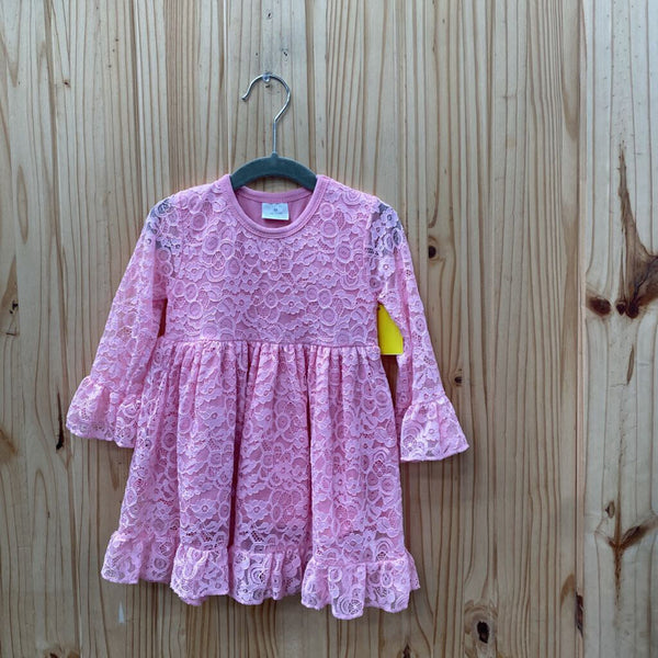 GIRLS PINK LACE LS DRESS XS 12/18M