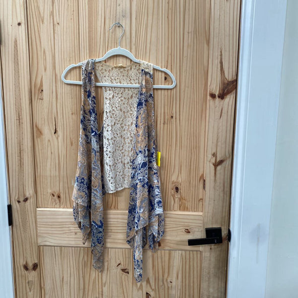 WOMENS HEM & THREAD SL CARDIGAN TAUPE/NAVY BLUE L