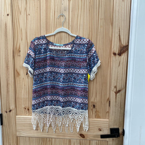 WOMENS MAURICES CASUAL TOP TURQUOISE/PURPLE/CORAL M