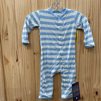 BOYS KICKEE PANTS SKY BLUE/WHITE STRIPE ROMPER 3/6M NWT