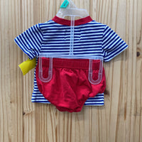 BOYS SOUTHER TATES 2PC SET WHITE/BLUE/RED W/BASEBALL/BASE/BATS 3M