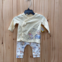DISNEY BABY 2PC SET YELLOW/IVORY W/POOH BEAR AND FRIENDS 0/3M