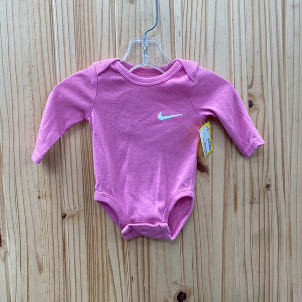GIRLS NIKE ONESIE LS PINK/WHITE 3M