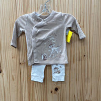 BOYS DISNEY BABY 2PC SET TAUPE/WHITE W/BAMBI 0/3M