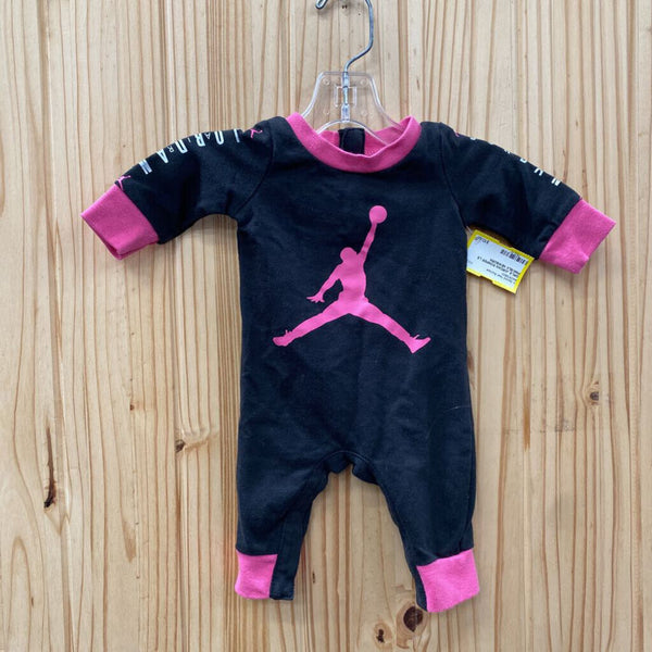 GIRLS JORDAN ROMPER LS PINK/BLK NEWBORN