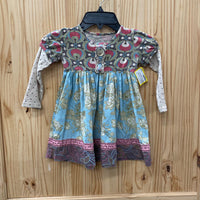 GIRLS MATILDA JANE DRESS LS OLIVE GREEN/TURQUOISE/SAGE 2T
