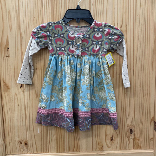 GIRLS MATILDA JANE DRESS LS OLIVE GREEN/TURQUOISE/SAGE 2T