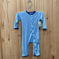 BOYS KICKEE PANTS ROMPER SKY BLUE/BLUE W/RAINBOW 3/6M