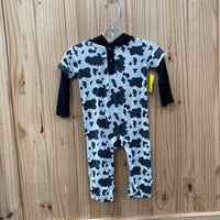 BOYS KICKEE PANTS ROMPER W/HOOD BLK/WHITE COW PRINT DESIGN 3/6M