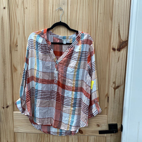 WOMENS CATO PLAID CASUAL TOP XL