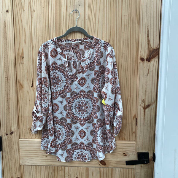 WOMENS MAURICES CASUAL TOP IVORY/RED RUST XL