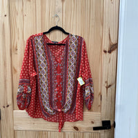 WOMENS WEST KEL CASUAL TOP RED RUST/CREAM/BLK XL