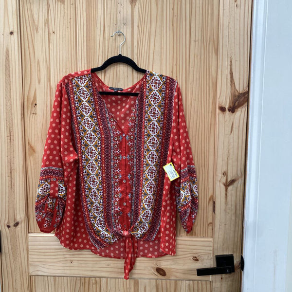 WOMENS WEST KEL CASUAL TOP RED RUST/CREAM/BLK XL