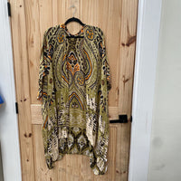 WOMENS SHEER CARDIGAN OLIVE GREEN/BLK/ORANGE ONE SIZE NWT