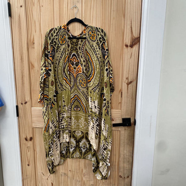 WOMENS SHEER CARDIGAN OLIVE GREEN/BLK/ORANGE ONE SIZE NWT