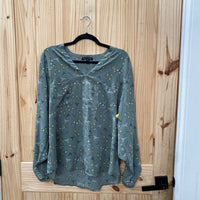 WOMENS 41 HAWTHORNE OLIVE GREEN/YELLOW CASUAL TOP XL
