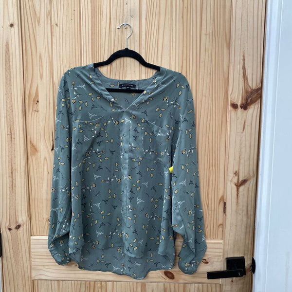 WOMENS 41 HAWTHORNE OLIVE GREEN/YELLOW CASUAL TOP XL