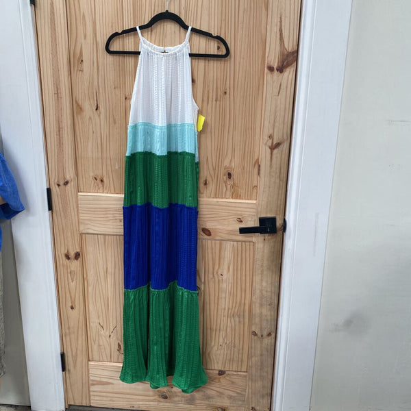 WOMENS EST. 1946 SL DRESS BLUE/GREEN/WHITE/SKY BLUE M