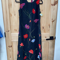 WOMENS COLDWATER CREEK BLK FLORAL SL DRESS 10