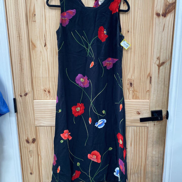 WOMENS COLDWATER CREEK BLK FLORAL SL DRESS 10