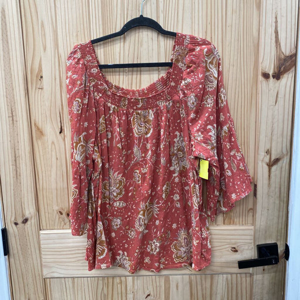 WOMENS CHAPS CASUAL TOP BURNT ORANGE/TAUPE XXL