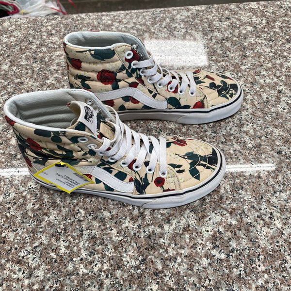 WOMENS IVORY FLORAL VANS W/ROSES 5