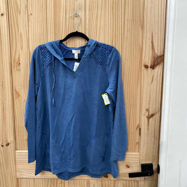 WOMENS LORI GOLDSTEIN BLUE HOODED TOP S NWT