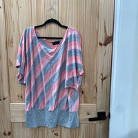 WOMENS ANNABELLE CASUAL TOP PINK/GREY STRIPE 2X