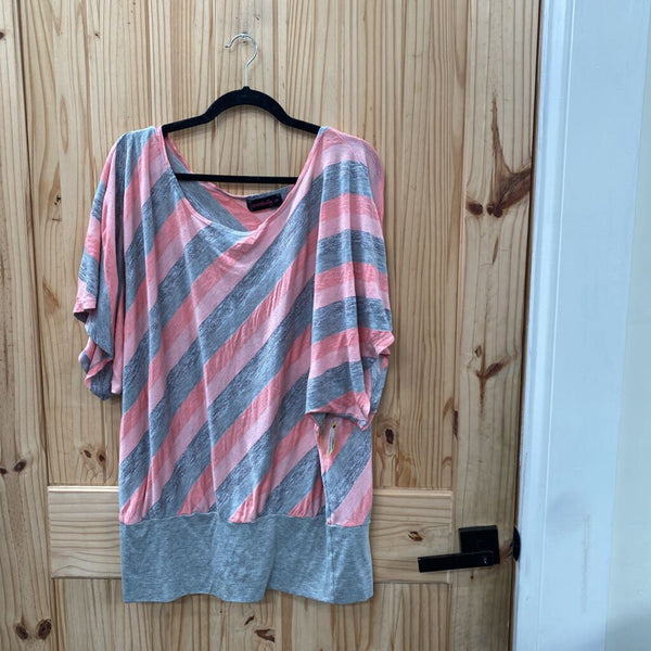 WOMENS ANNABELLE CASUAL TOP PINK/GREY STRIPE 2X