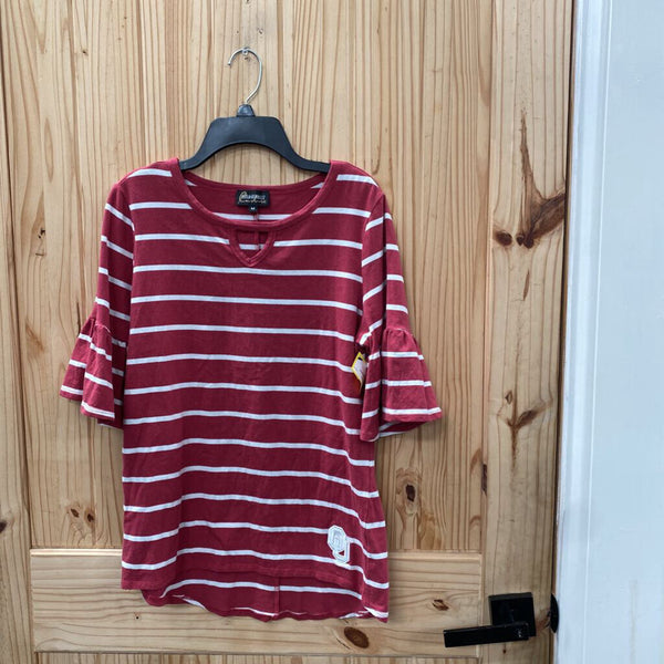 WOMENS OU RED/WHITE STRIPE SHIRT M